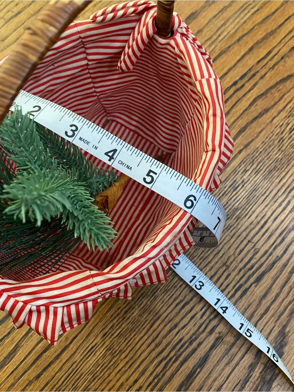 Vintage Handwoven Holiday Basket with Santa Accent - Red & Natural